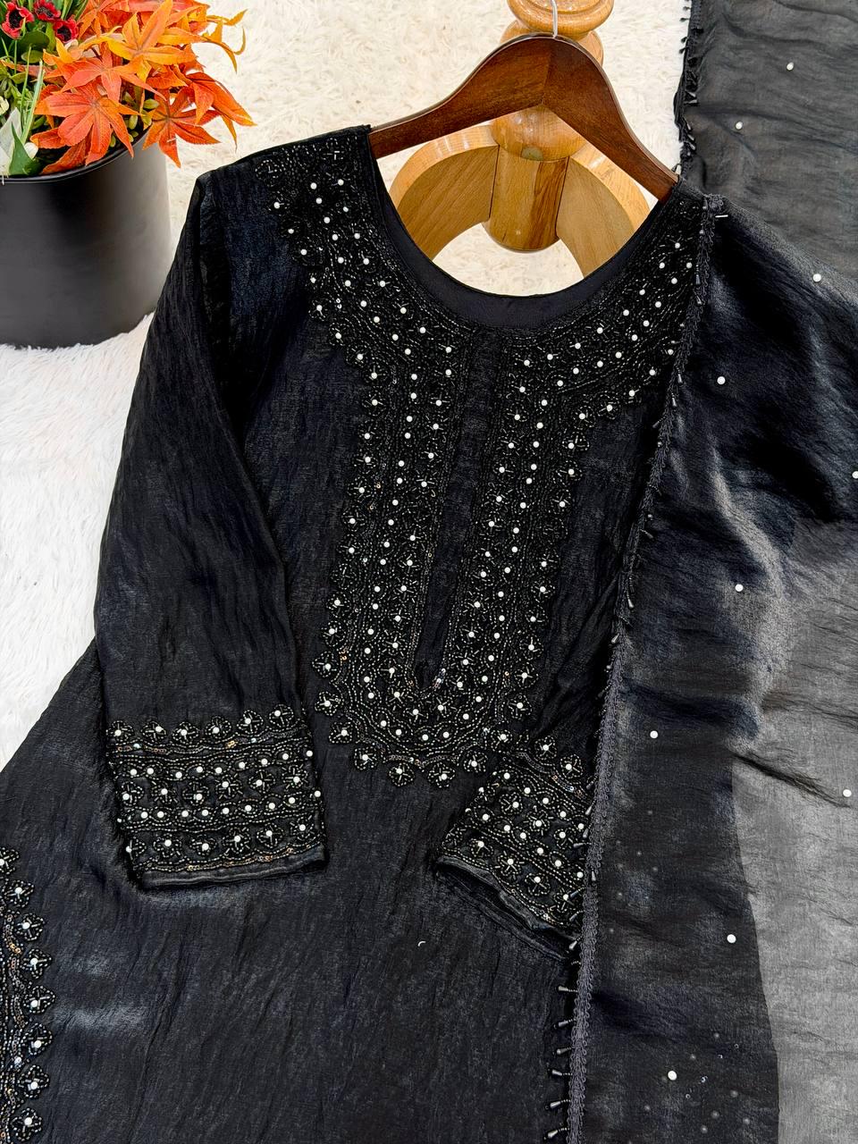 Presenting  New Designer Party Wear Look Top-Plazzo and Dupatta With Heavy Embroidery Beads Work