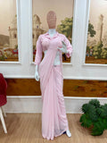 Ready-to-Wear Baby Pink Georgette Drape Saree with Sequins Work Custom Stitch Blouse