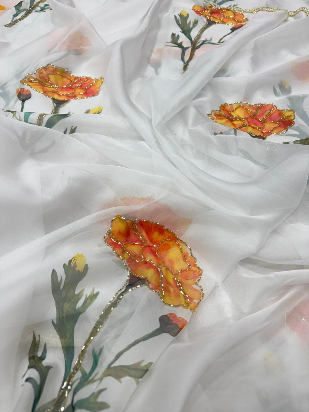 Soft Taby Silk Saree with Floral Print & Katdana Border