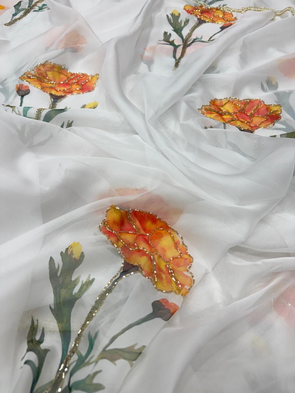 Soft Taby Silk Saree with Floral Print & Katdana Border