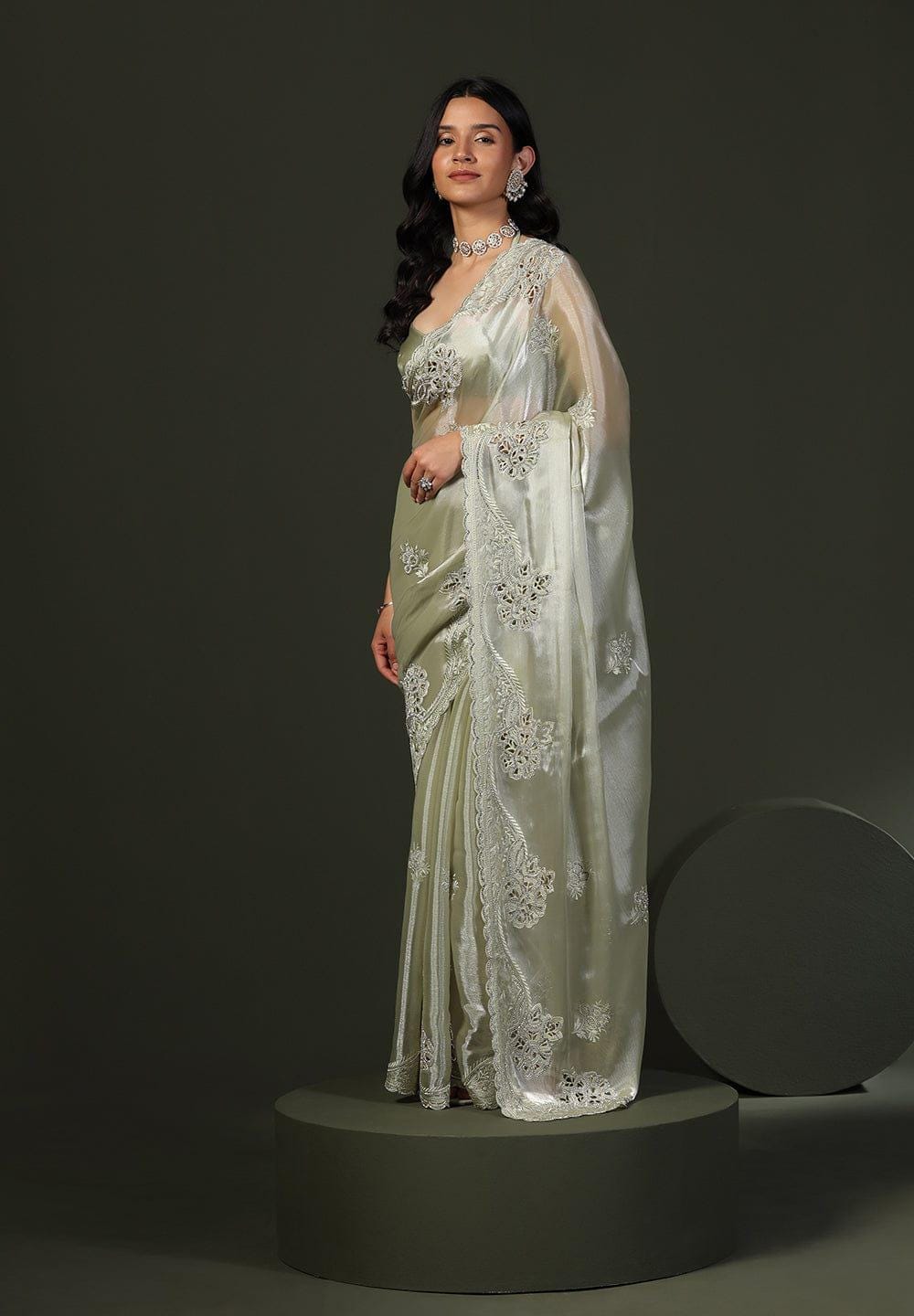Gray Chiffon Silk Saree