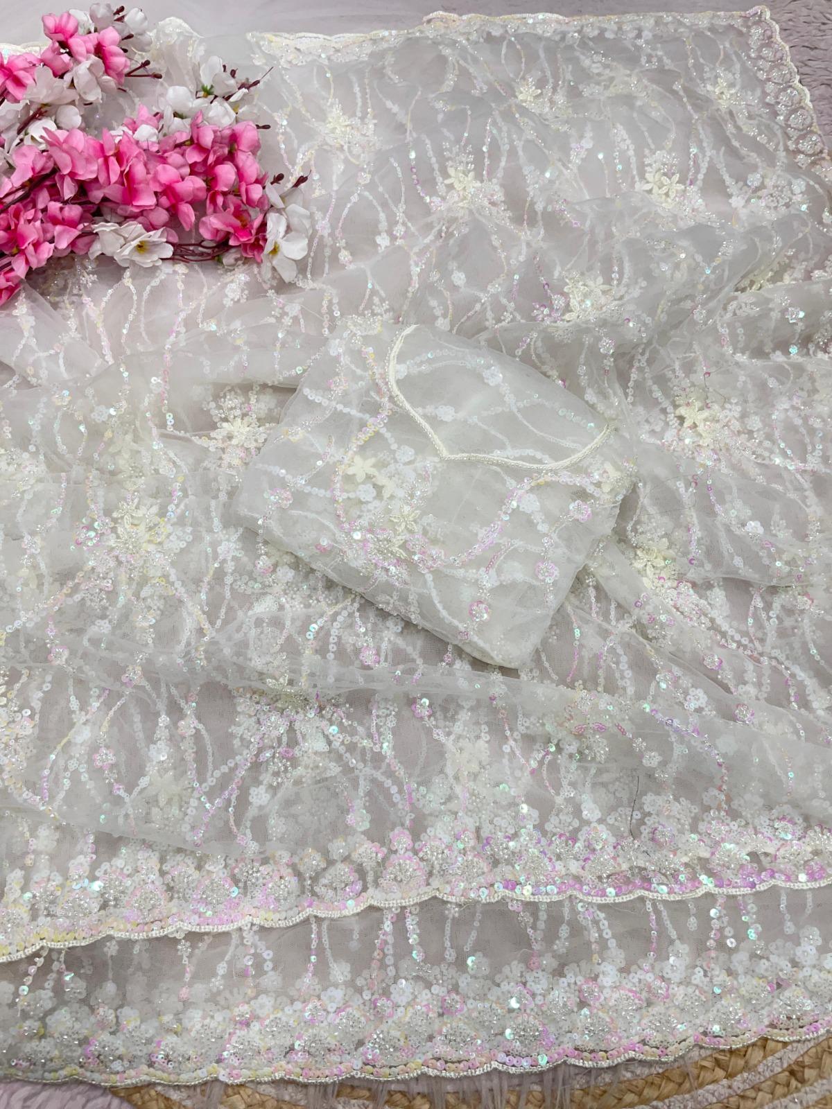 Soft Net Saree with Full Embroidery Border