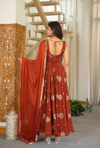 Step Into Elegance: Fully Stitched Doremon Crush Designer Orange Gown Set