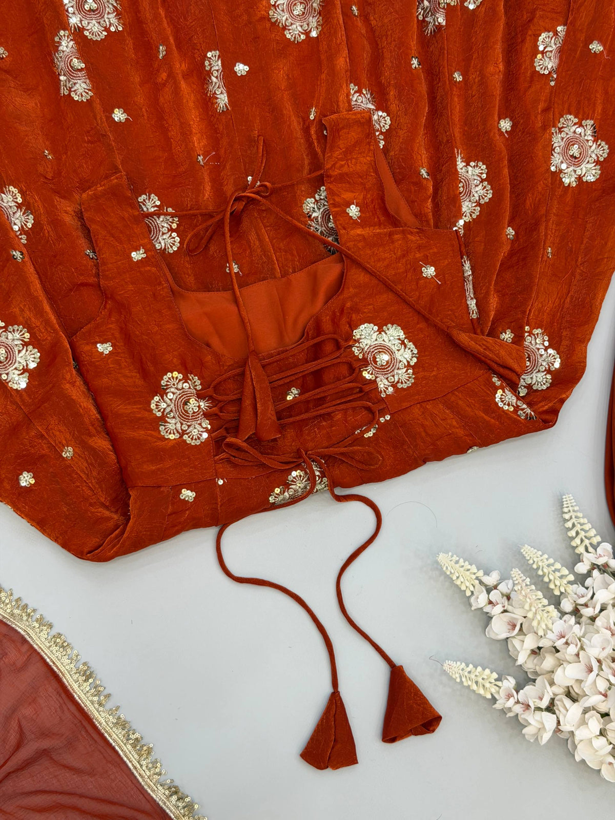 Step Into Elegance: Fully Stitched Doremon Crush Designer Orange Gown Set