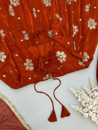 Step Into Elegance: Fully Stitched Doremon Crush Designer Orange Gown Set