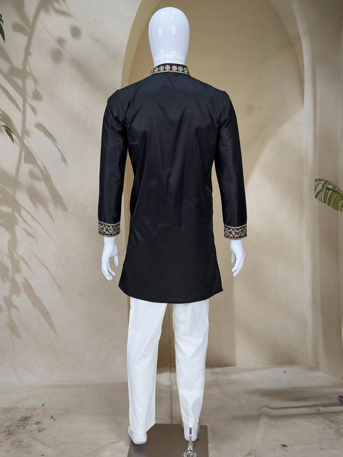 Black Coach Silk Sequence & Zari Embroidered Men's Kurta Set