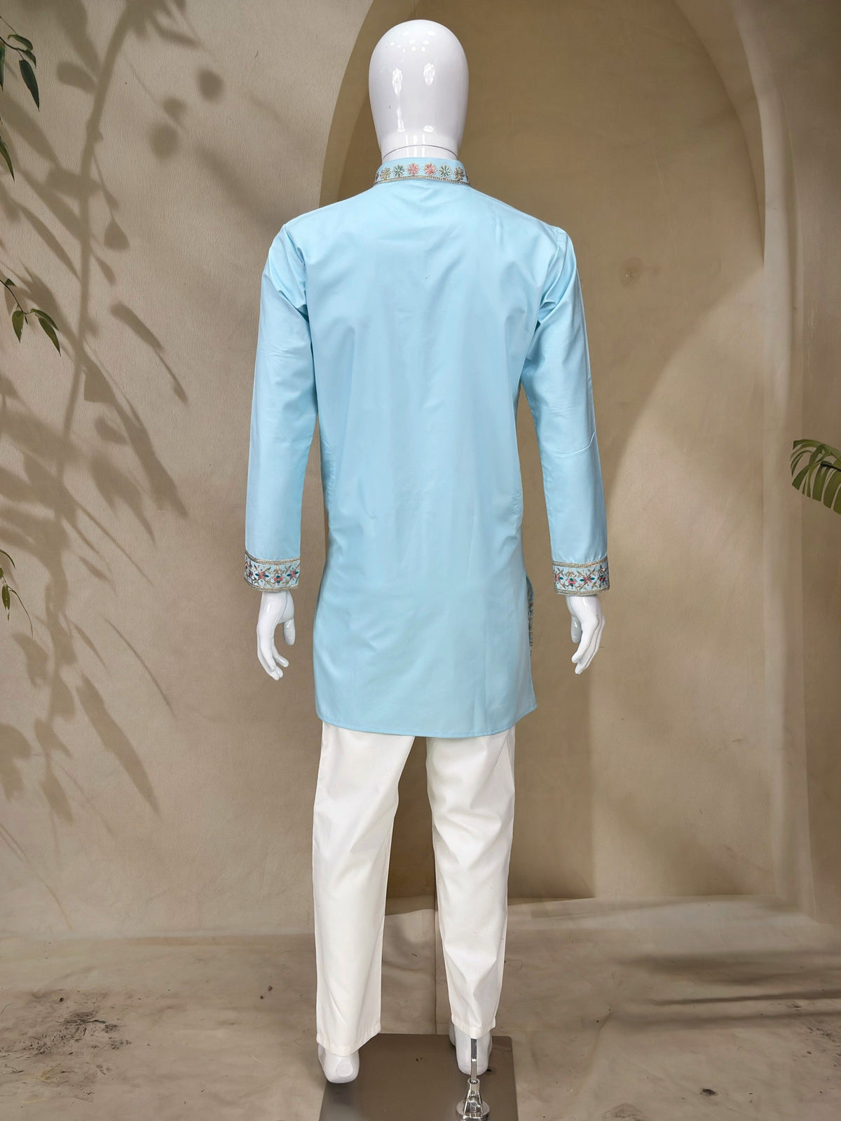 Designer Sky Blue Coach Silk Heavy Sequence & Zari Embroidery Work Kurta & Pant Set