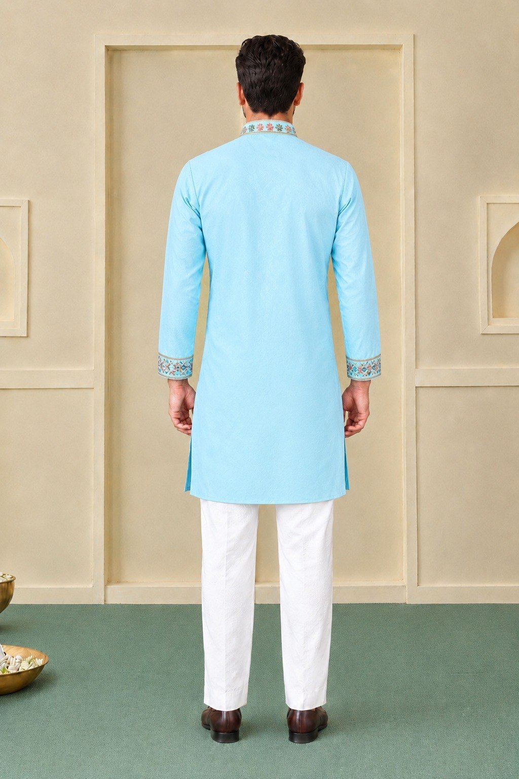 Designer Sky Blue Coach Silk Heavy Sequence & Zari Embroidery Work Kurta & Pant Set