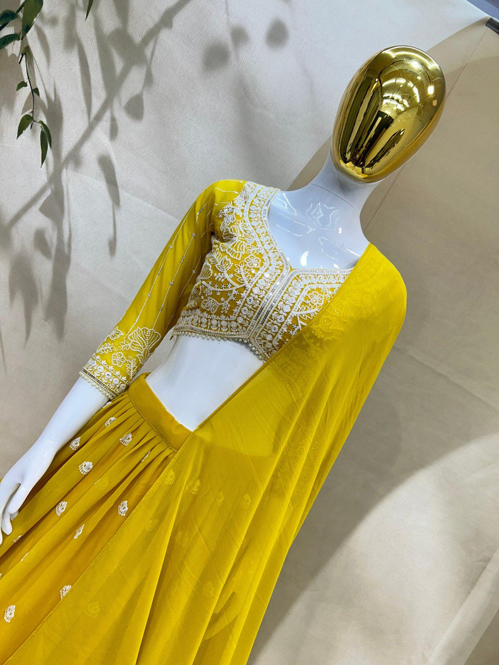 Designer Indian Wedding Lehenga Choli Dupatta: Mustard Yellow Georgette Embroidery Sequins (Made To Order)