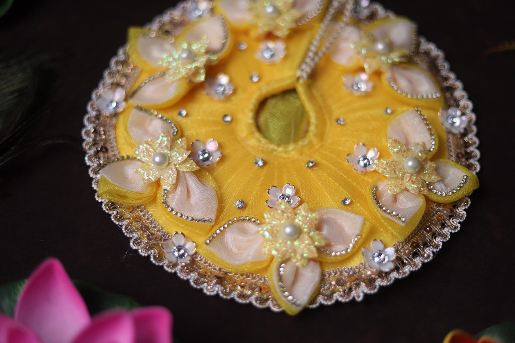 Handcrafted Yellow Kanha Ji Poshak: Floral Stone Pearl Work Festive Dress