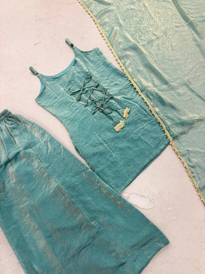 Women's Light Blue Doremon Crush Real Mirror & Sequence Embroidery Palazzo Suit Set