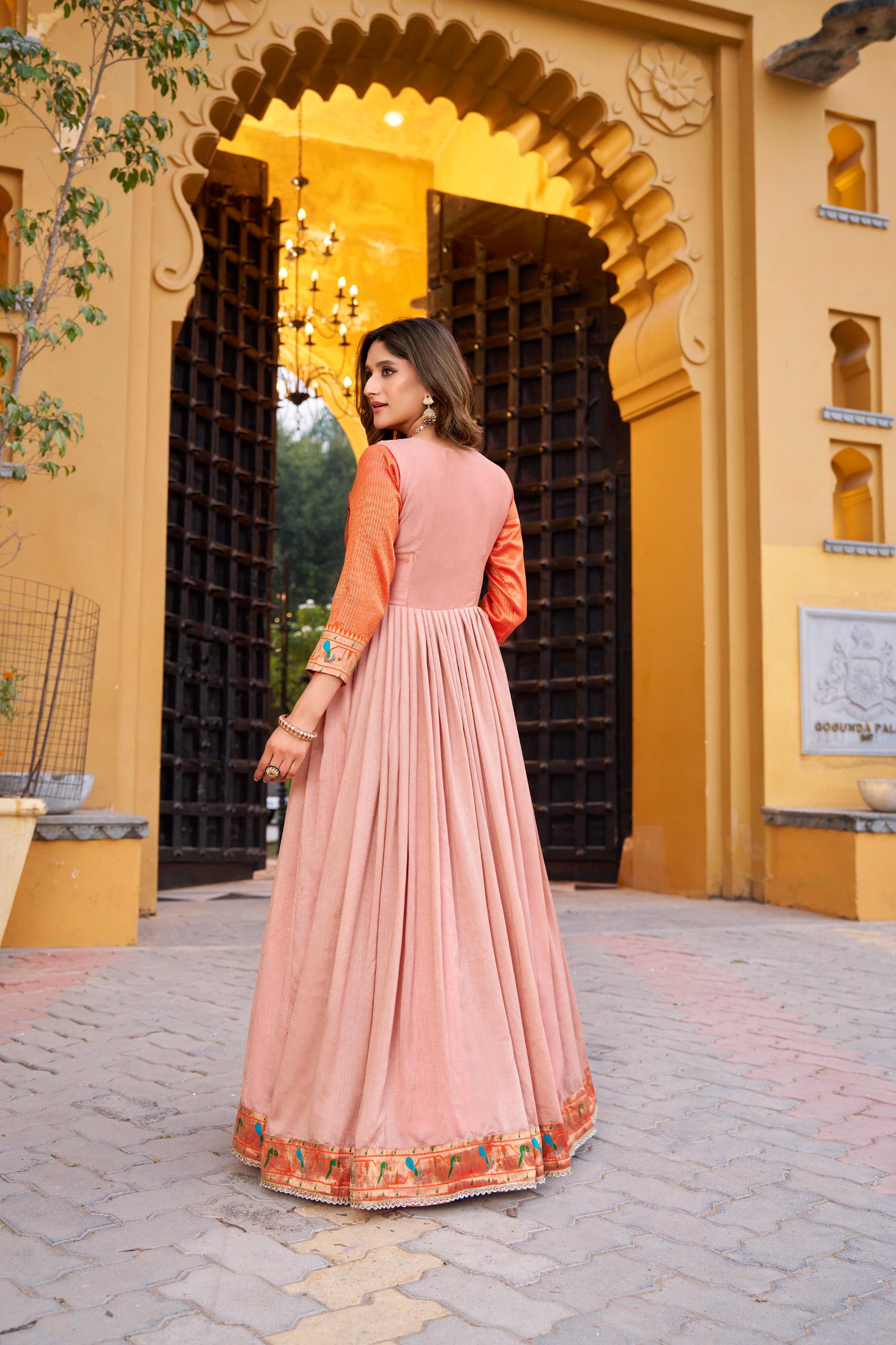 Vichitra Silk Anarkali Dress with Zari Weaving Work