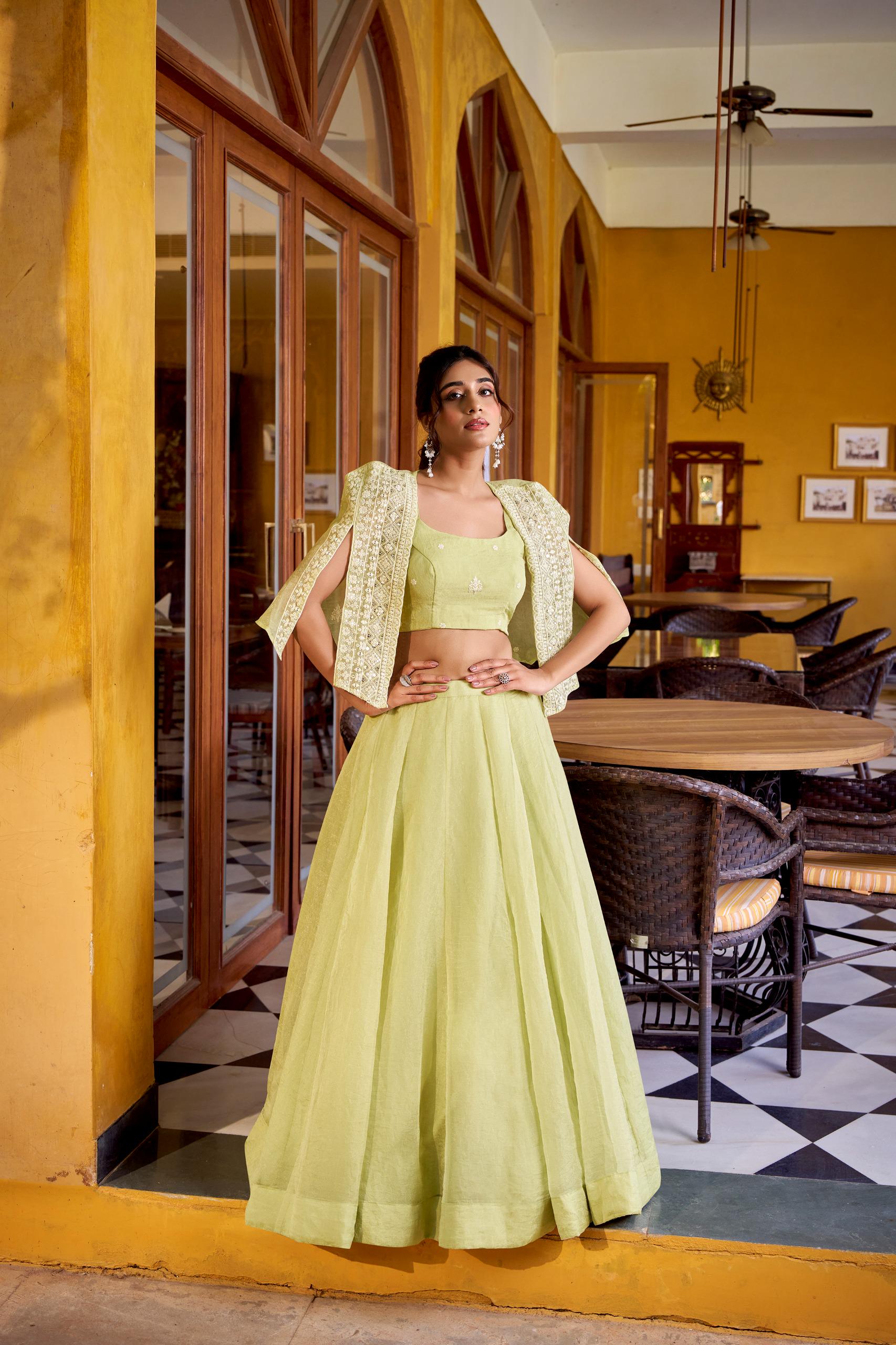 3-Piece Lehenga Choli with Koti Jacket & Sequin Embroidery