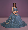 Blue Net Lehenga Choli Set: Real Mirror & Sequence Work Wedding Wear