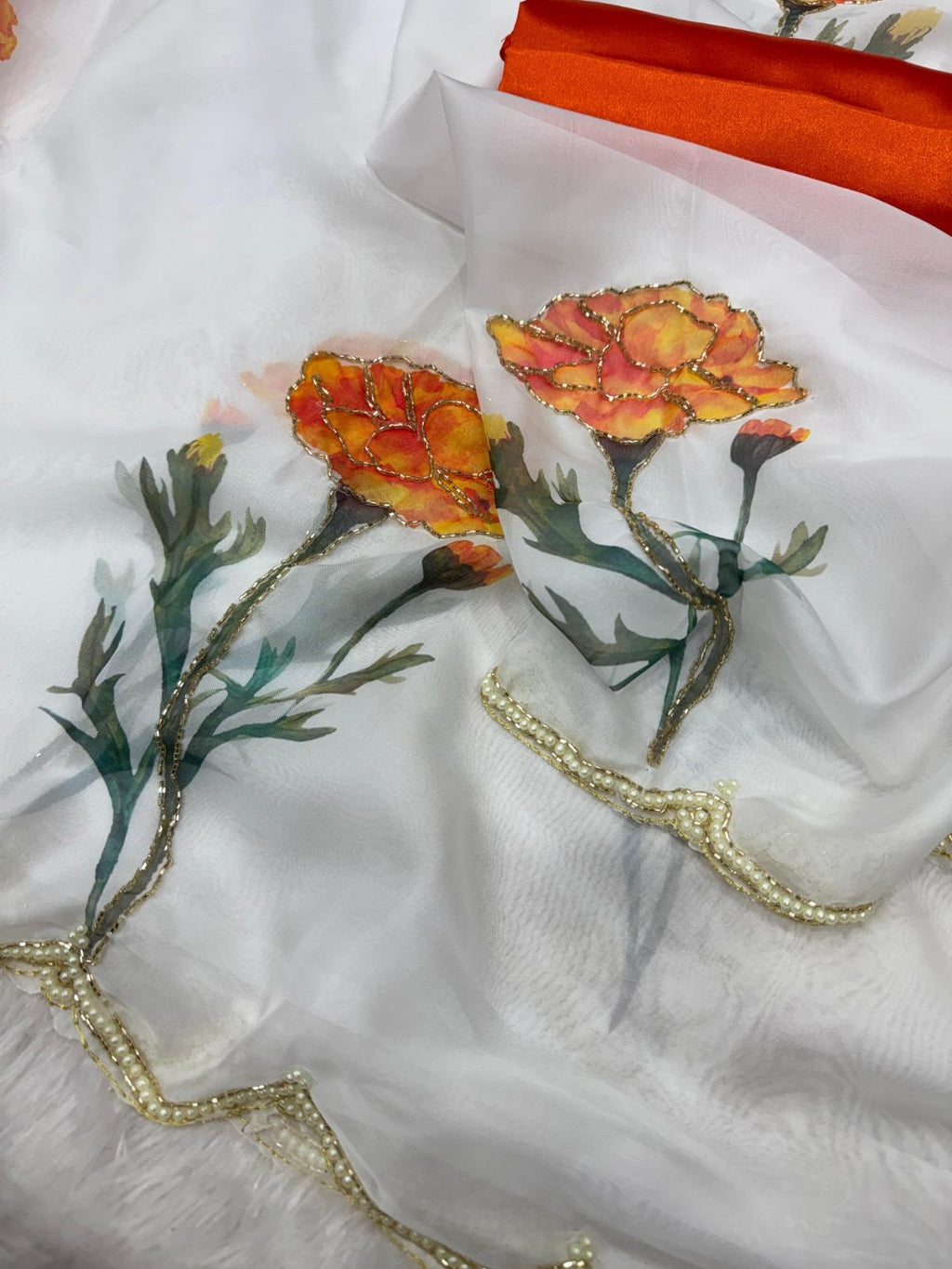 Soft Taby Silk Saree with Floral Print & Katdana Border