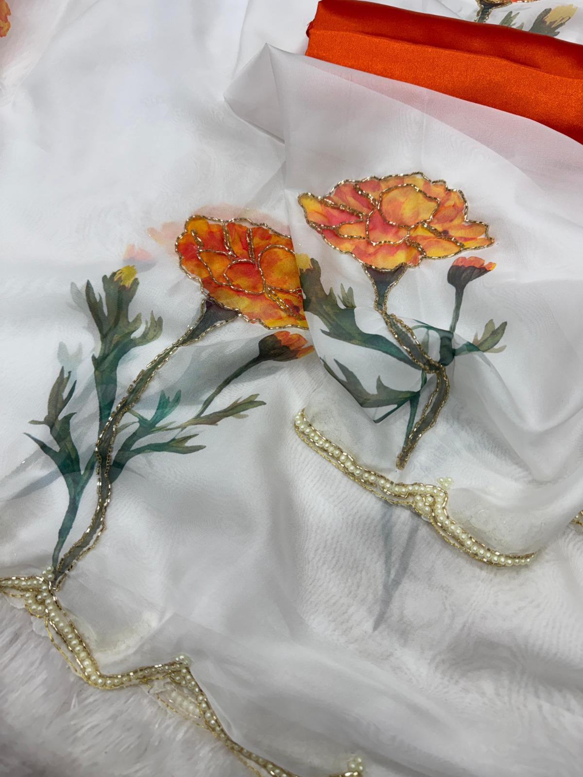 Soft Taby Silk Saree with Floral Print & Katdana Border