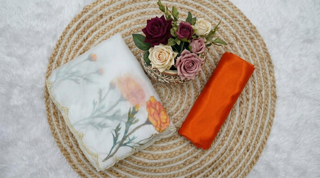 Soft Taby Silk Saree with Floral Print & Katdana Border