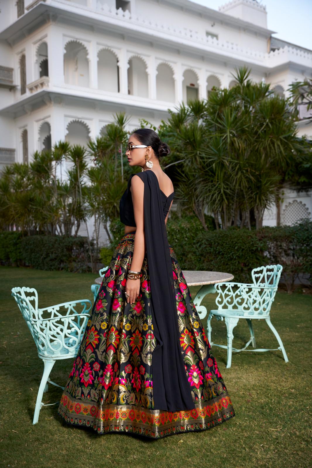 Banarasi Silk Lehenga with Georgette Blouse & Attached Dupatta