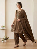 Dark Olive Cose Moss Salwar Suit | Sequence Embroidery, Bead-Coins Tassels
