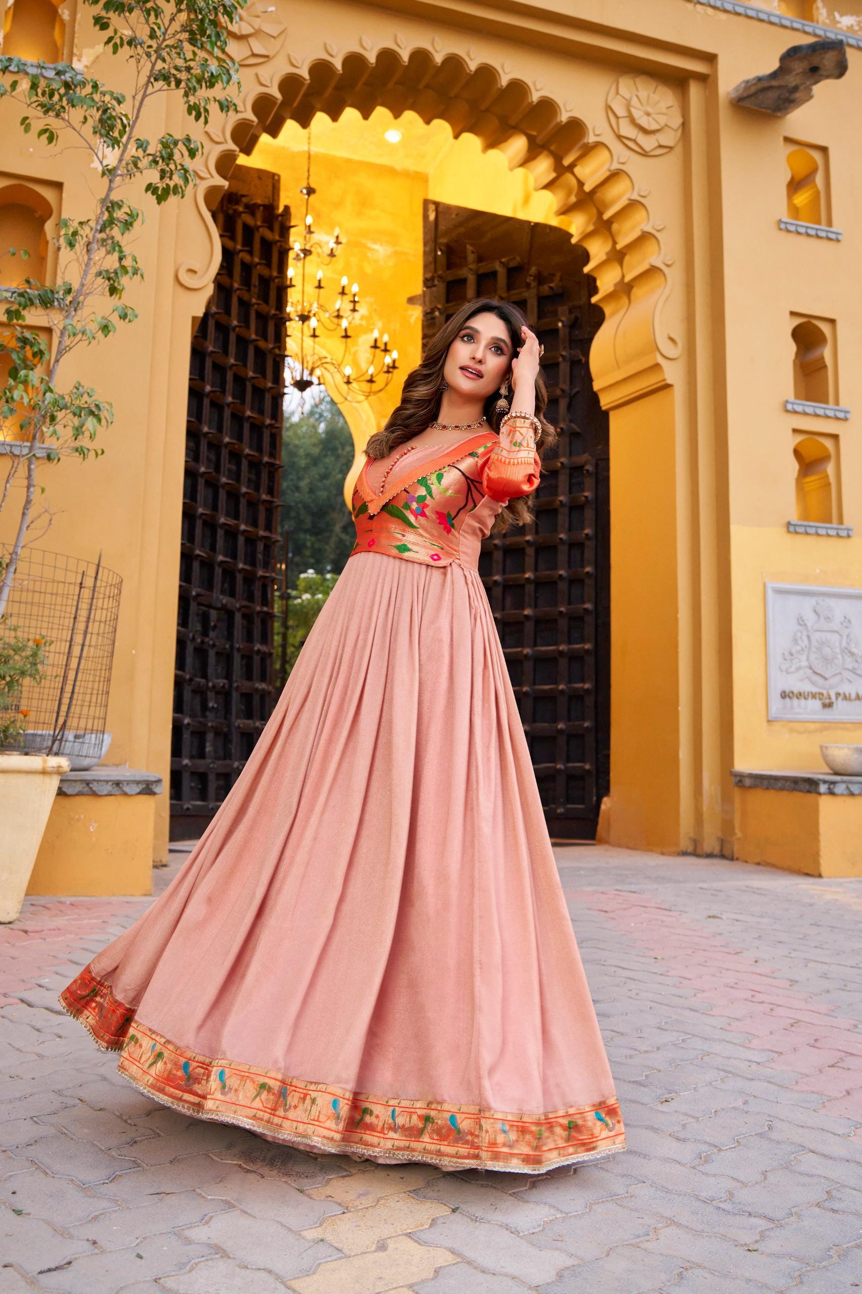 Vichitra Silk Anarkali Dress with Zari Weaving Work