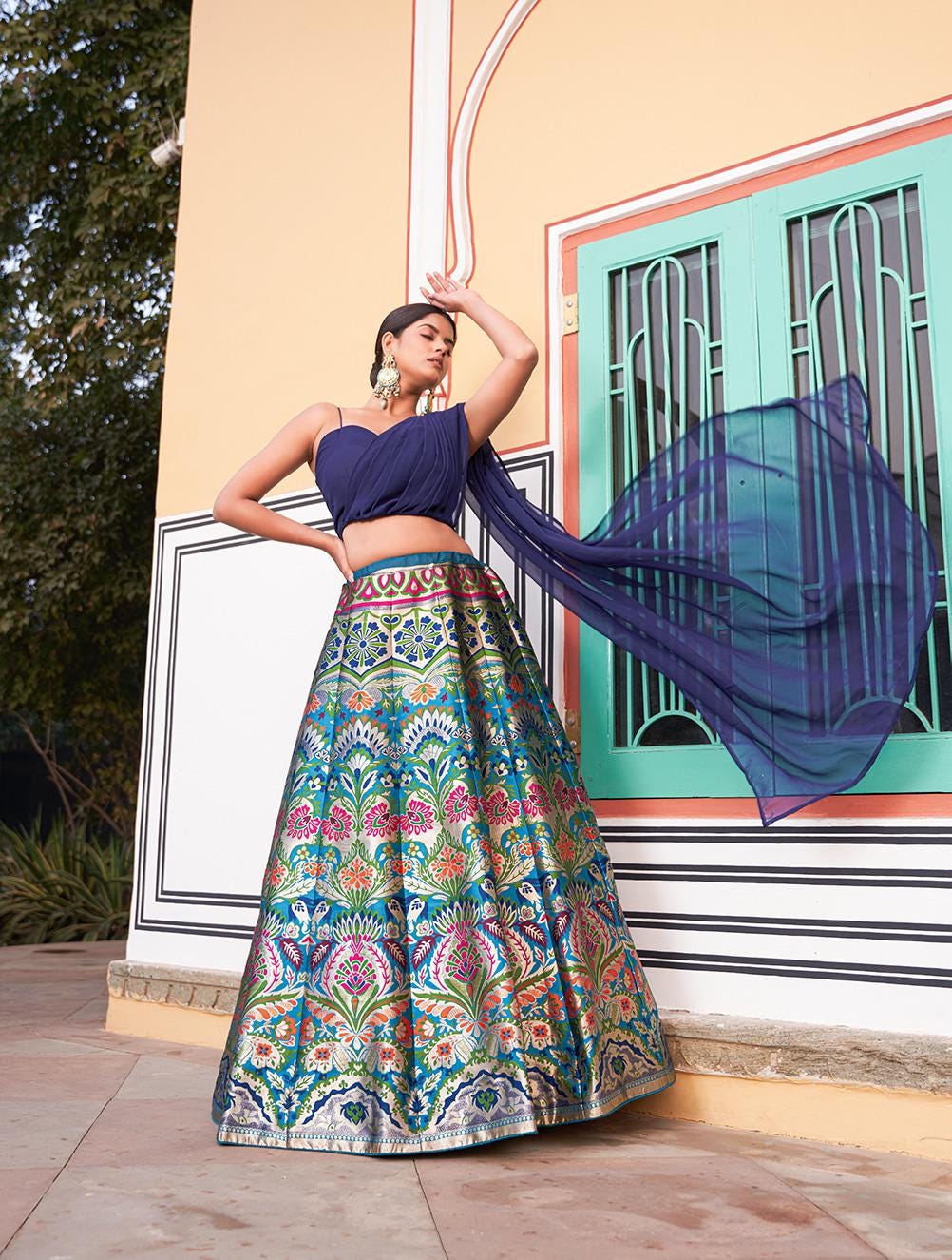 Banarasi Silk Lehenga with Georgette Blouse & Attached Dupatta