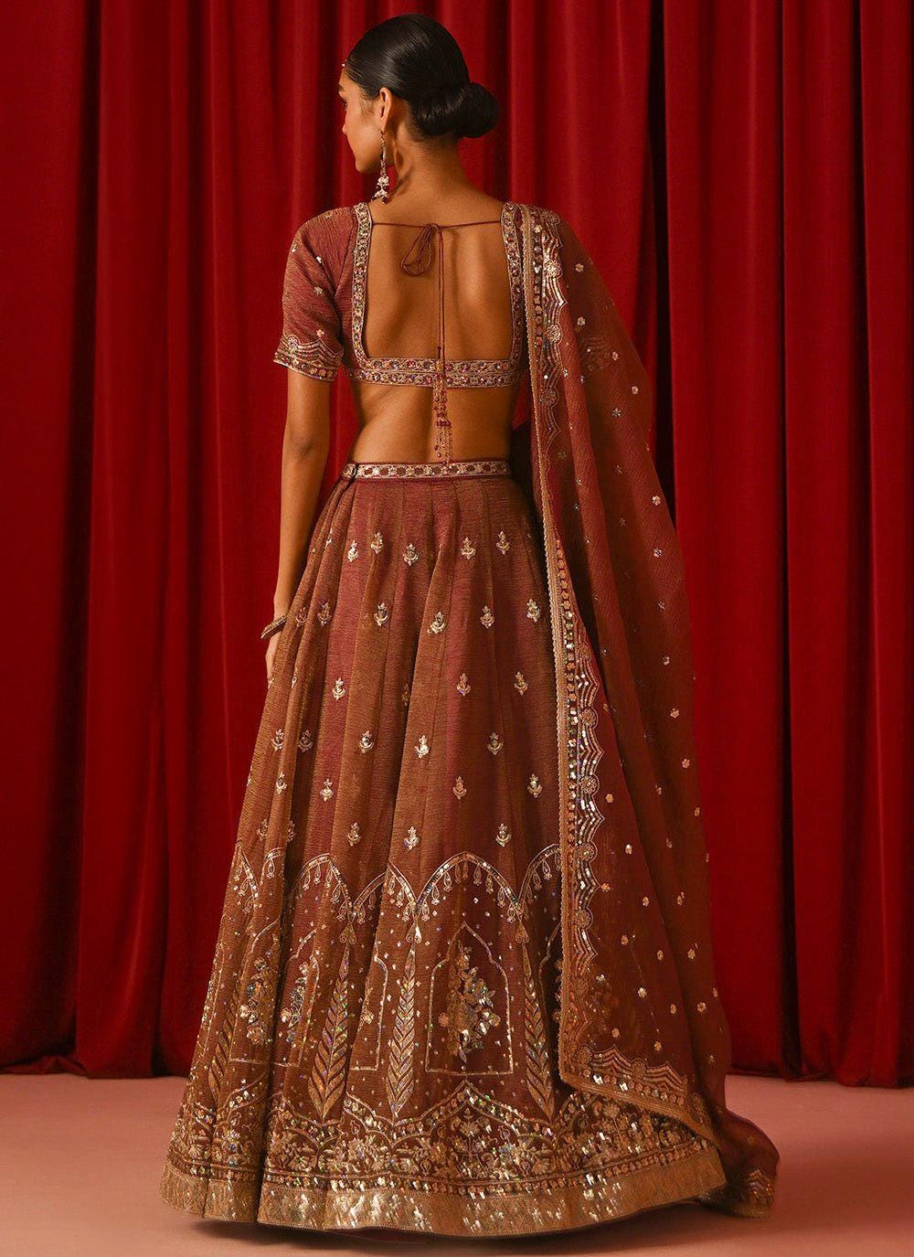 Orange Embroidered Lehenga Choli Set, Fandy Silk Lehenga Dupatta, Wedding Wear Gift For Women