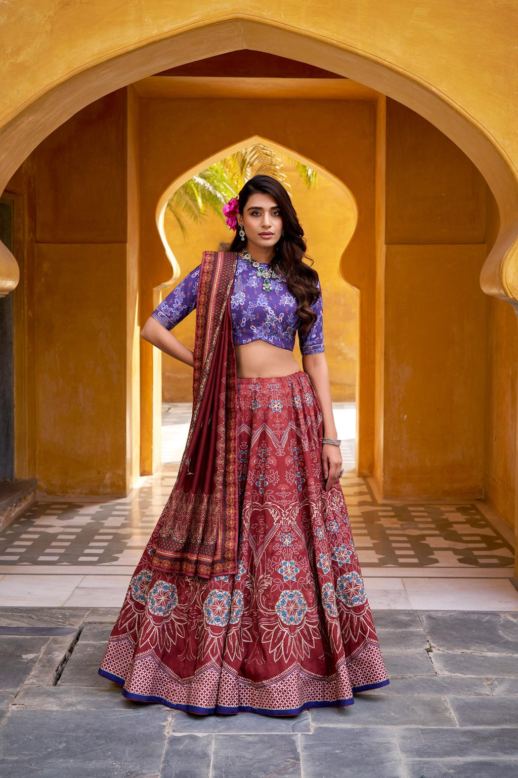 Elegant Printed Vaishali Silk Lehenga Choli Zyana | Indian Festive Wear Wedding Bridesmaid Ghagra Choli | Ready To Wear Stitched Skirt