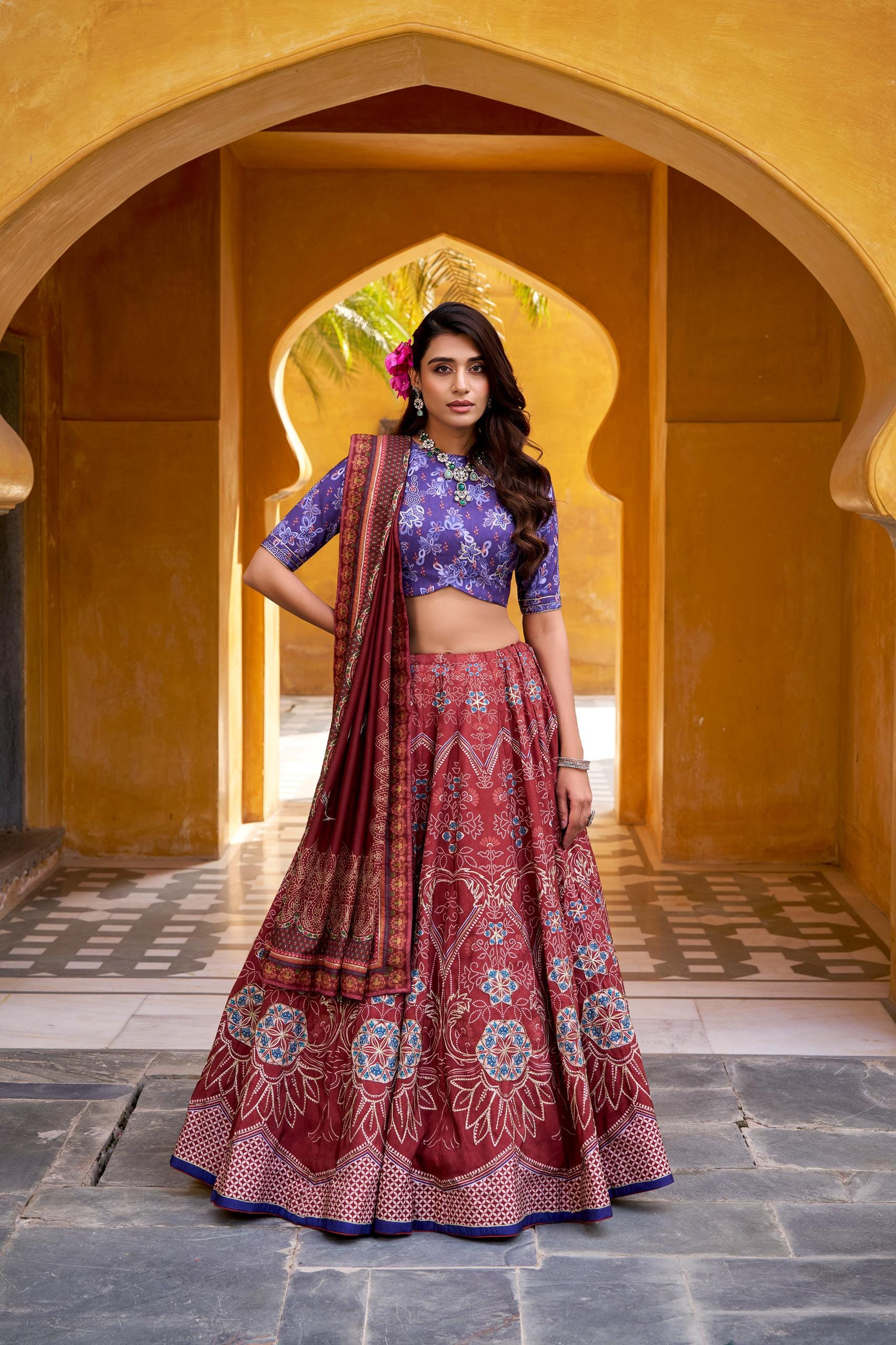 Elegant Printed Vaishali Silk Lehenga Choli Zyana | Indian Festive Wear Wedding Bridesmaid Ghagra Choli | Ready To Wear Stitched Skirt
