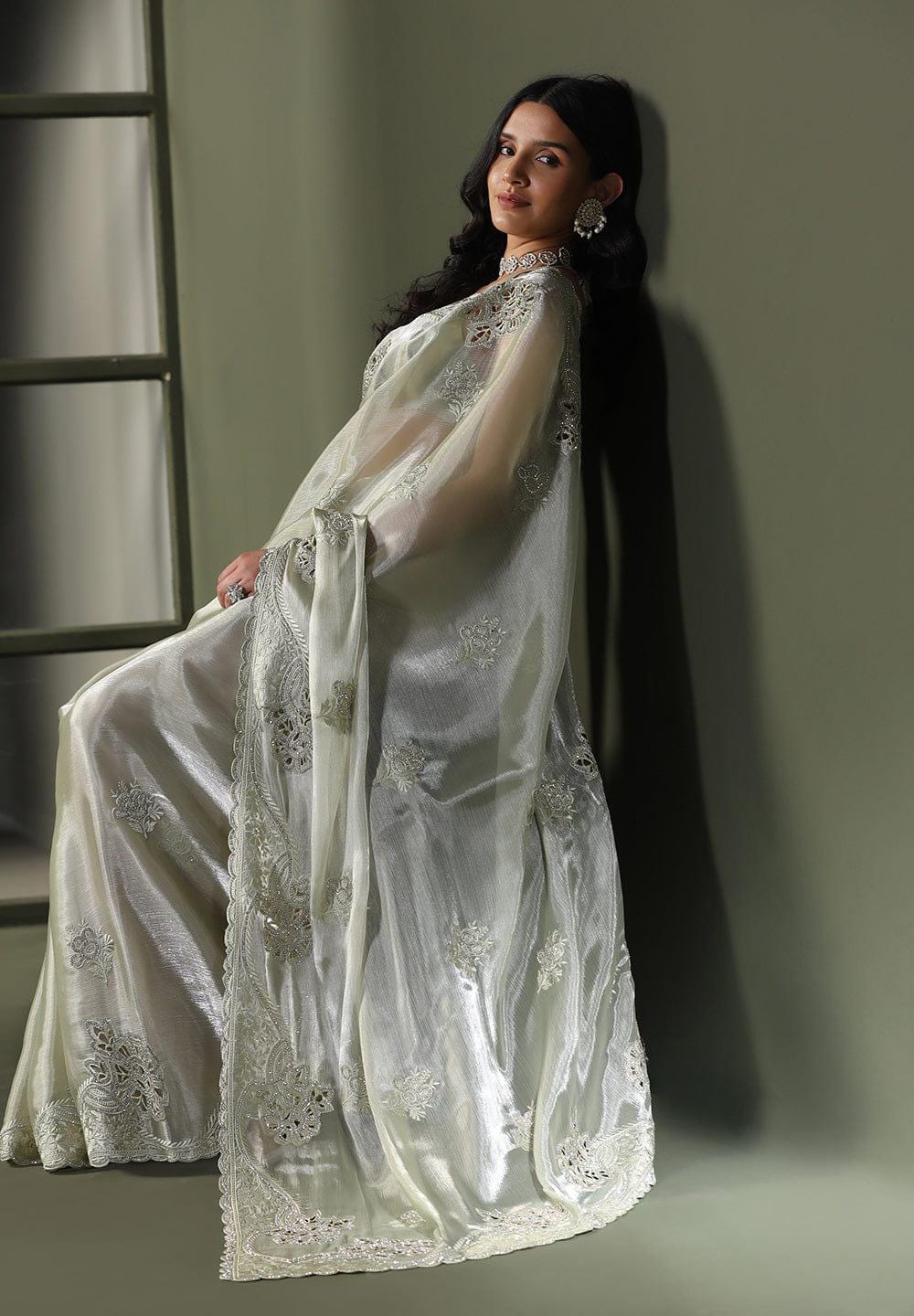 Gray Chiffon Silk Saree