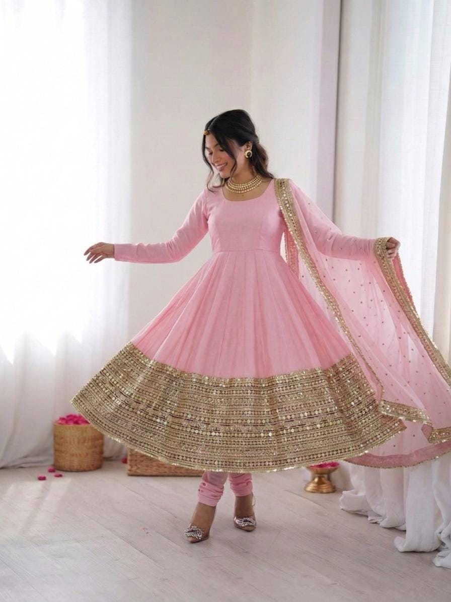 White Georgette Aliya Cut Gown with Dupatta – Embroidered Party Wear Ensemble