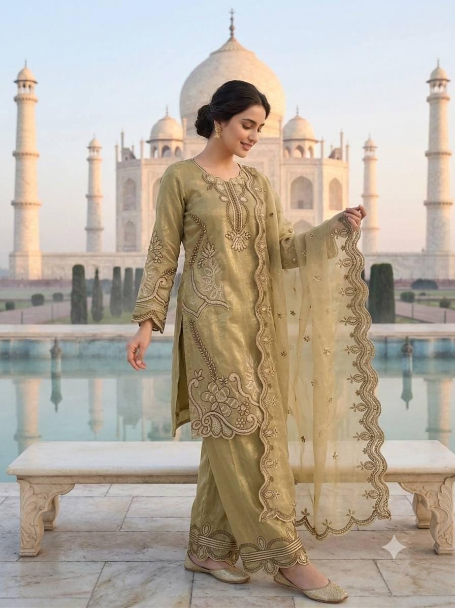 Designer Olive Green Embroidered Salwar Set with Dupatta | Wedding Party Wear Custom Stitched