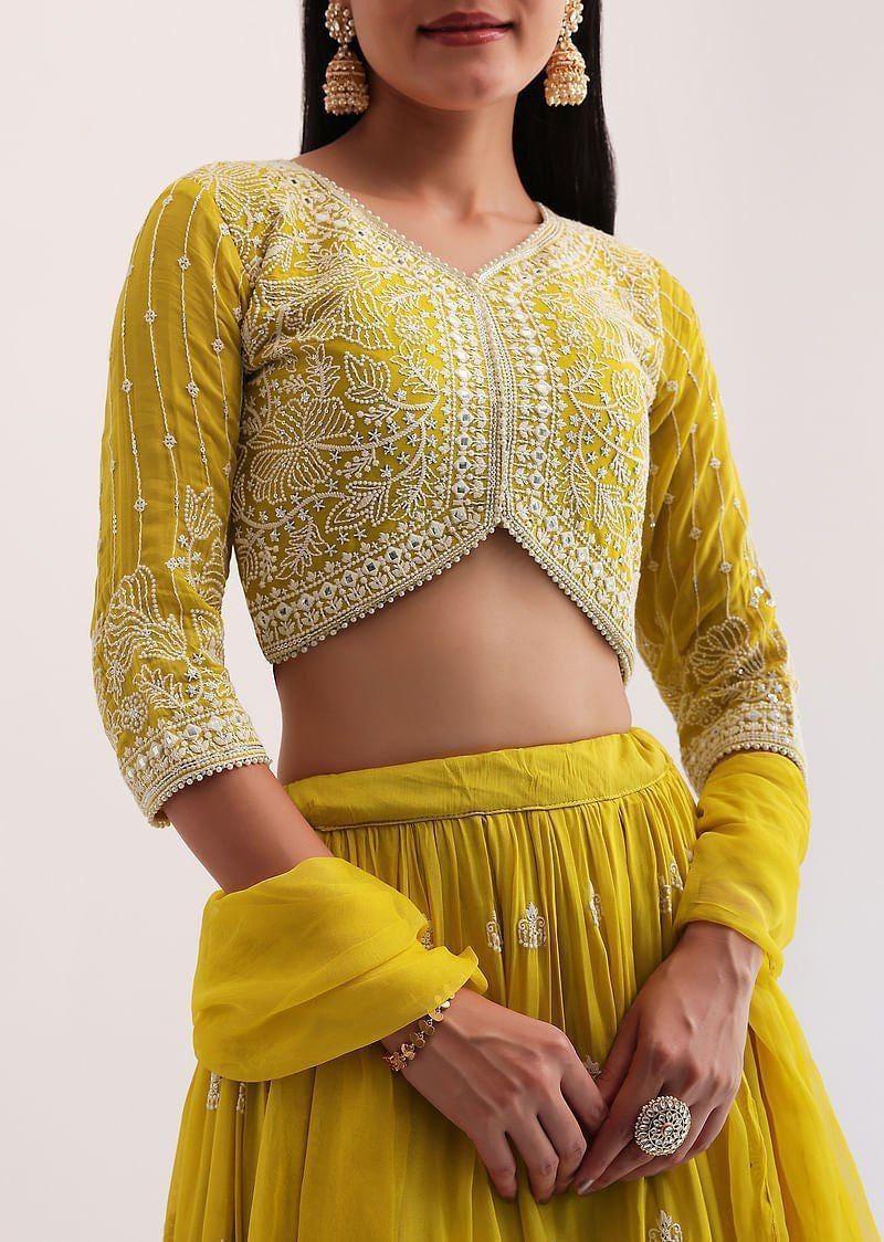 Designer Indian Wedding Lehenga Choli Dupatta: Mustard Yellow Georgette Embroidery Sequins (Made To Order)