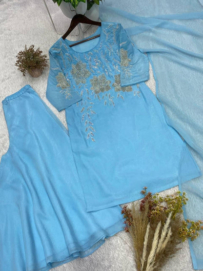 Designer Firozi Blue Embroidered Salwar Set with Dupatta | Wedding Party Wear Custom Stitched
