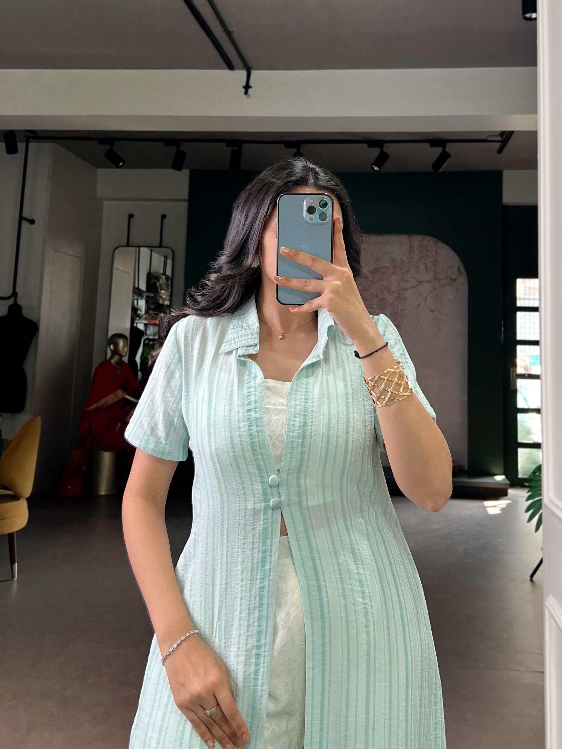 3 Piece Orchid Co Ord Set, Striped Long Shrug Jacket, Indowestern Palazzo Outfit