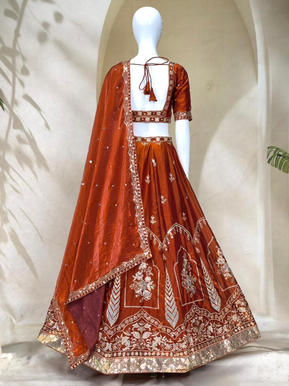 Orange Embroidered Lehenga Choli Set, Fandy Silk Lehenga Dupatta, Wedding Wear Gift For Women