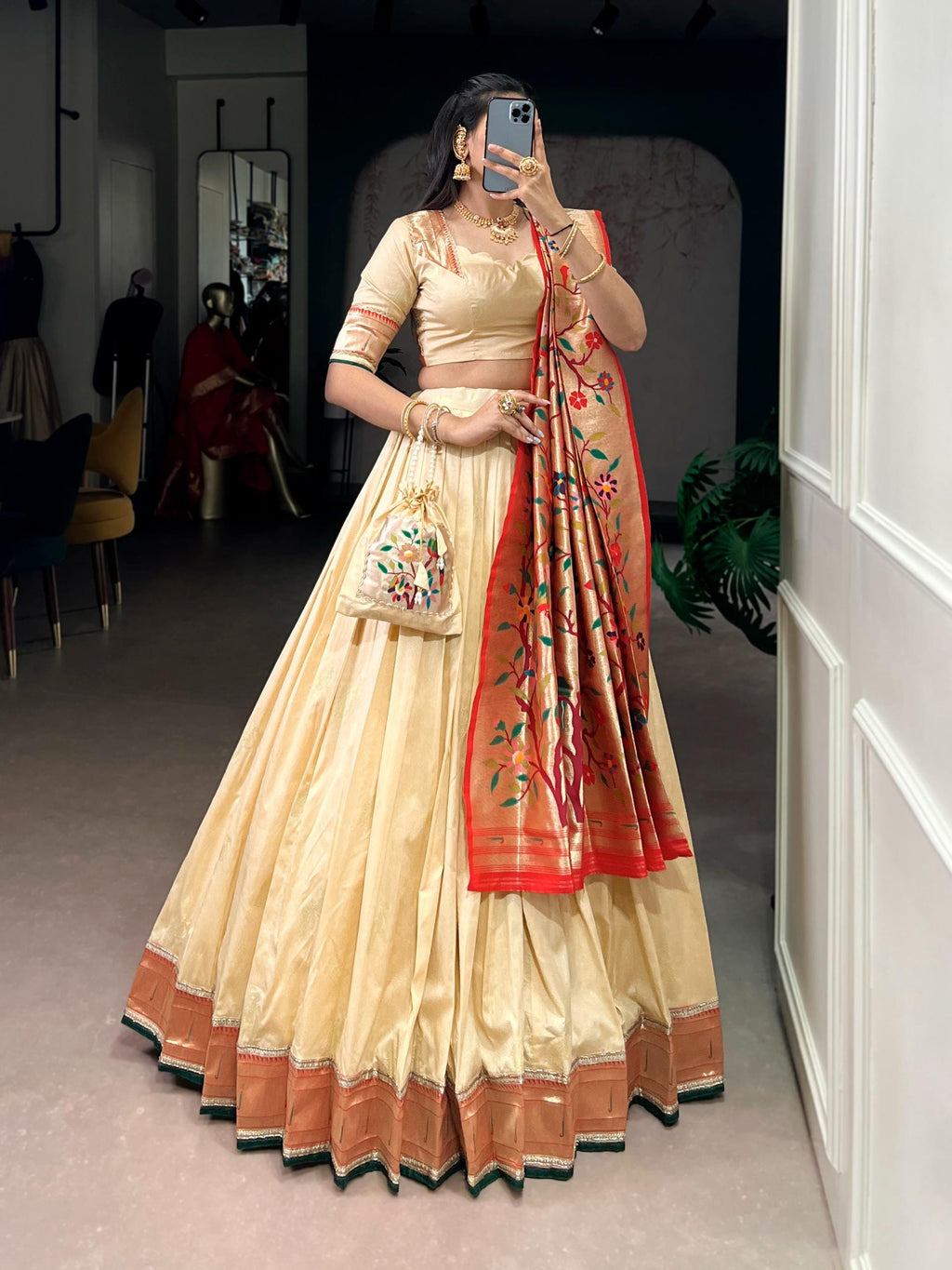 Designer Silk Paithani Lehenga Choli Set | Zari Weaving Indian Wedding Wear, Batwa