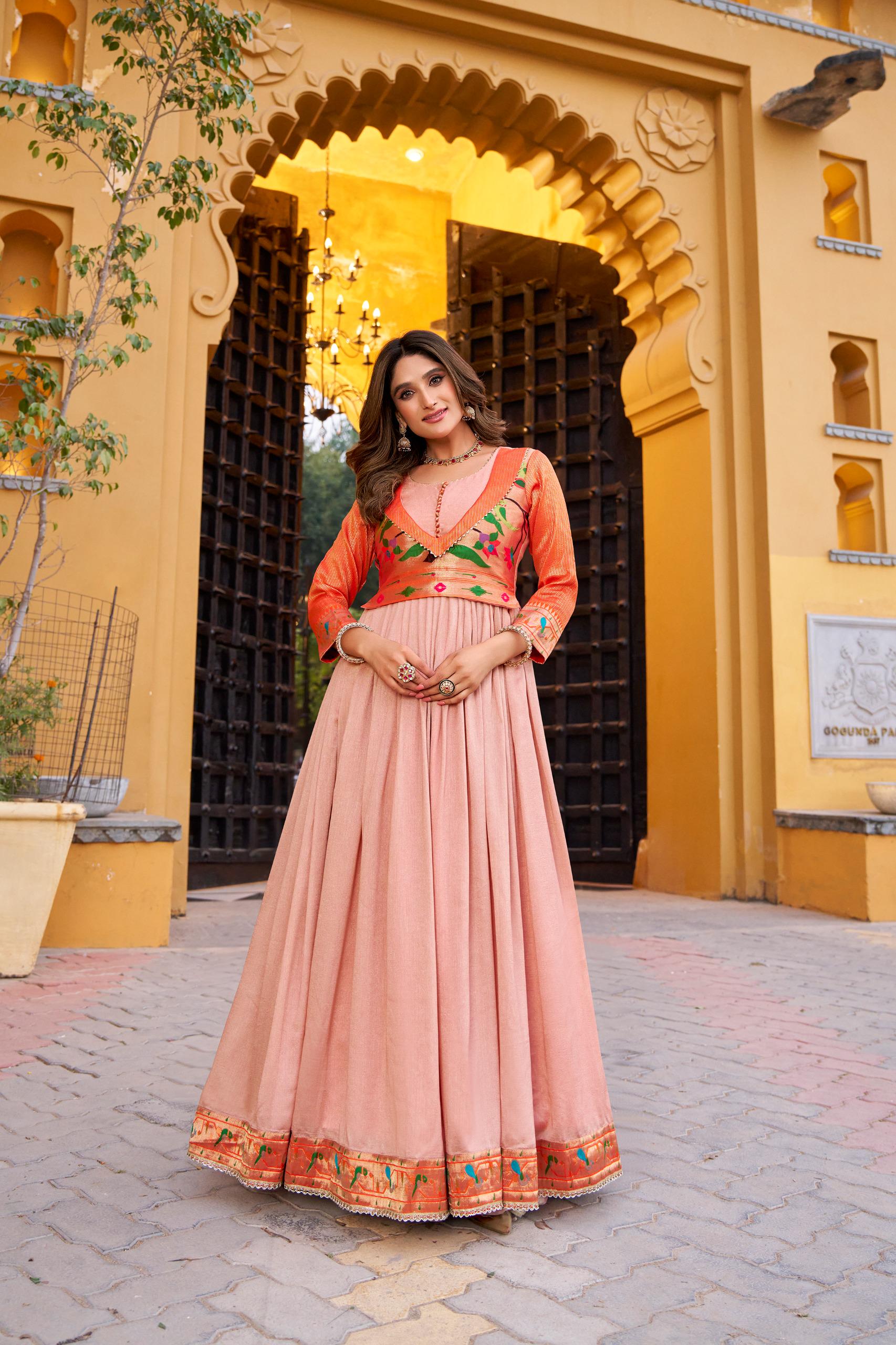 Vichitra Silk Anarkali Dress with Zari Weaving Work
