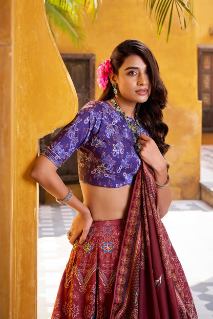 Elegant Printed Vaishali Silk Lehenga Choli Zyana | Indian Festive Wear Wedding Bridesmaid Ghagra Choli | Ready To Wear Stitched Skirt