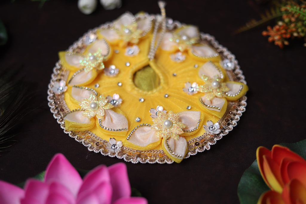 Handcrafted Yellow Kanha Ji Poshak: Floral Stone Pearl Work Festive Dress