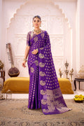 Purple Banarasi Silk Saree with Gold Zari Border