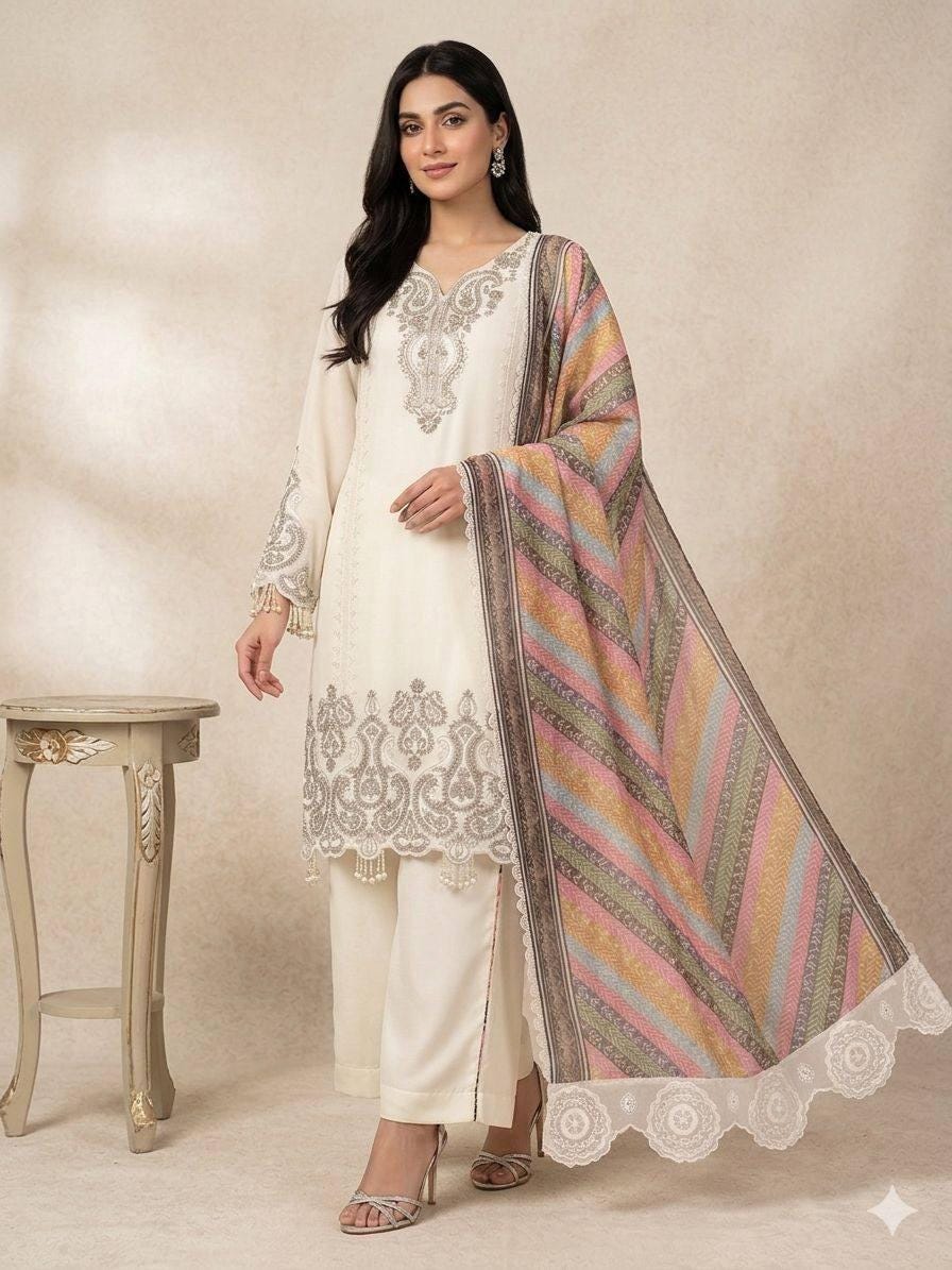 Star Georgette Sequence Embroidery Top Palazzo Set | Printed Organza Dupatta, Indian Wedding Wear