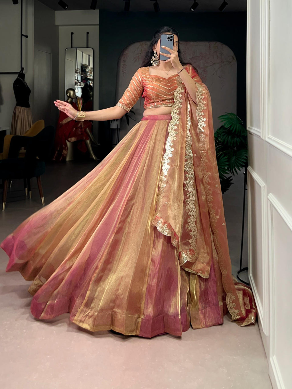 Carika Silk Lehenga Choli Set: Sequins Embroidery, Festive Elegance