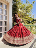 Maroon Pure Fendy Silk Gown Set | Sequence Embroidery Party Wear Dress