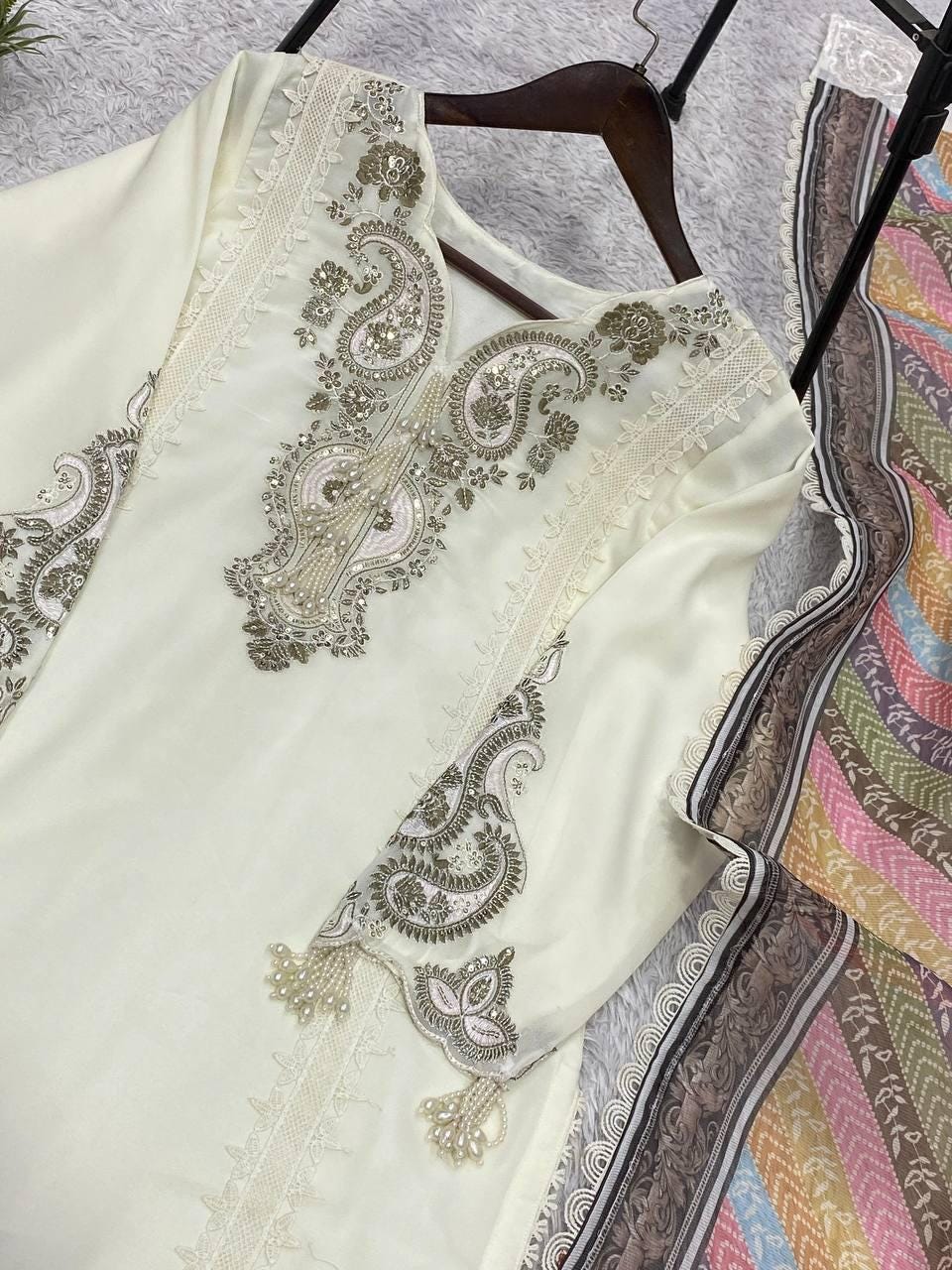 Star Georgette Sequence Embroidery Top Palazzo Set | Printed Organza Dupatta, Indian Wedding Wear