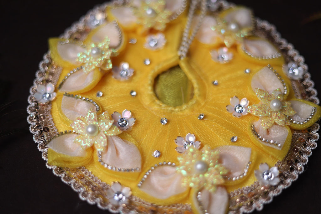 Handcrafted Yellow Kanha Ji Poshak: Floral Stone Pearl Work Festive Dress