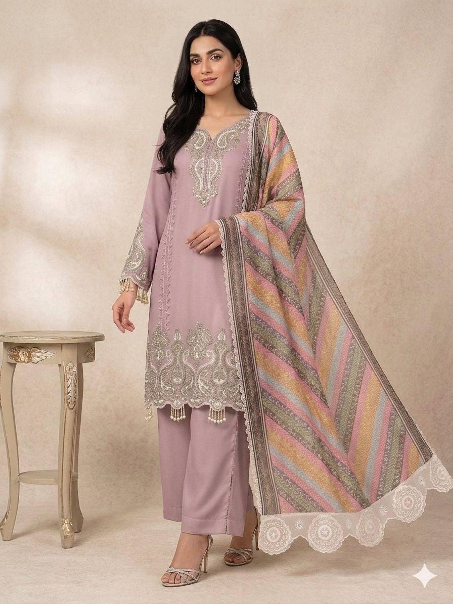 Baby Pink Star Georgette Top Palazzo Set | Sequence Embroidery, Printed Organza Dupatta
