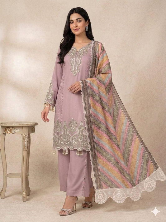 Baby Pink Star Georgette Top Palazzo Set | Sequence Embroidery, Printed Organza Dupatta