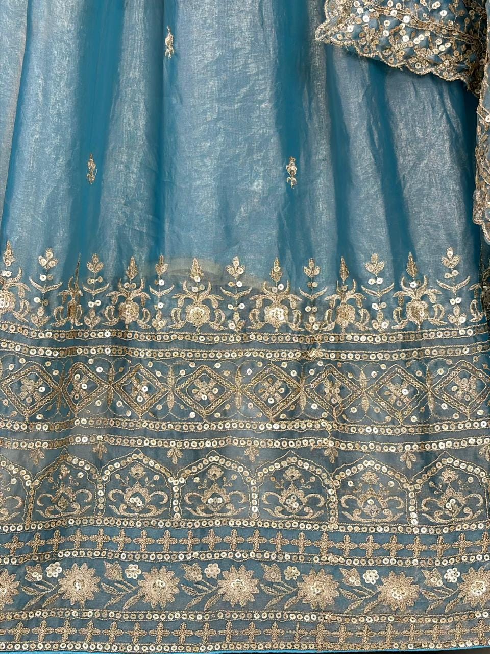 Designer Indian Wedding Lehenga Choli: Tint Blue Fandy Silk Embroidery (Made To Order)