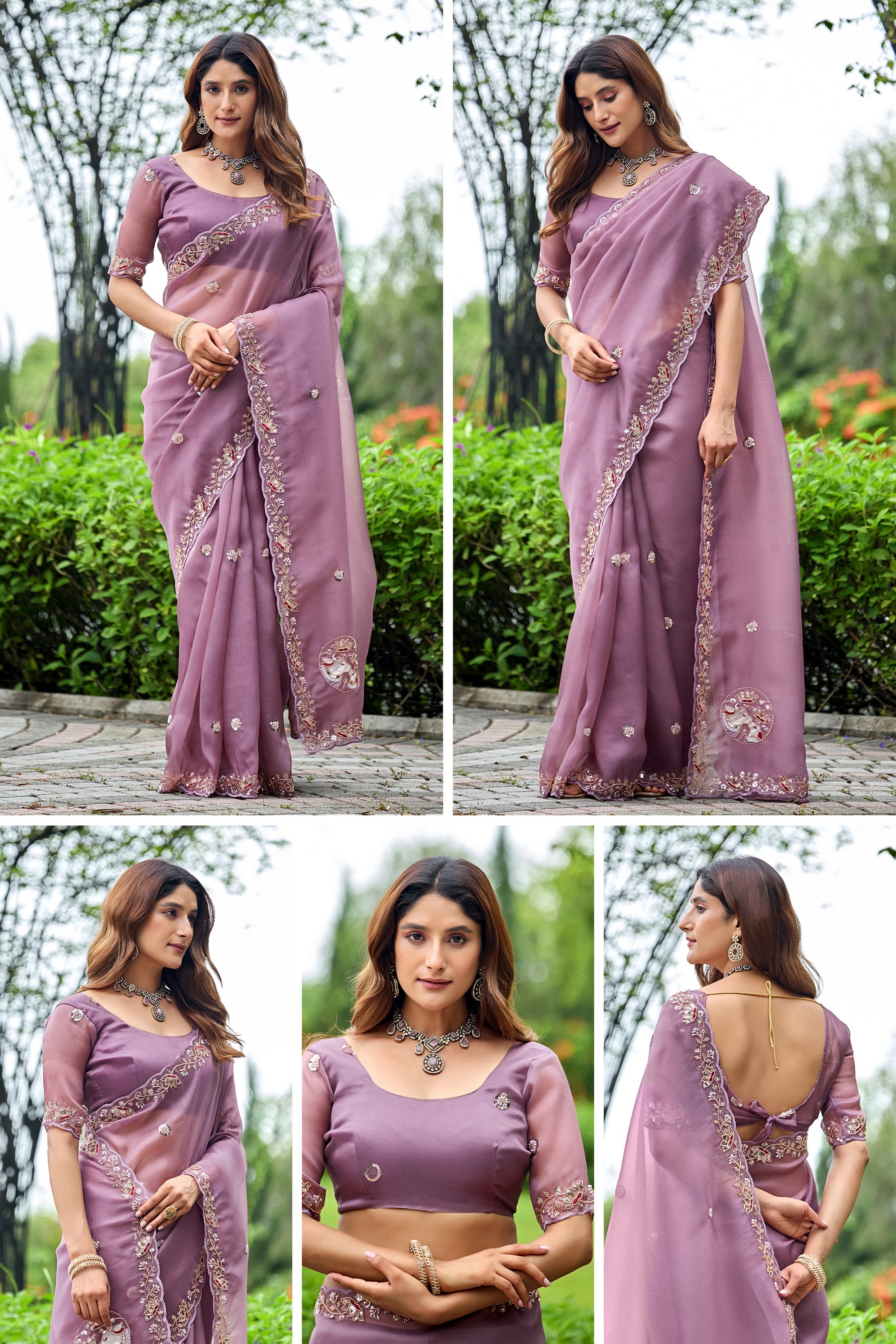 ALKA Tissue Embroidered Sequin Embellished Saree - Dusty Lavendar