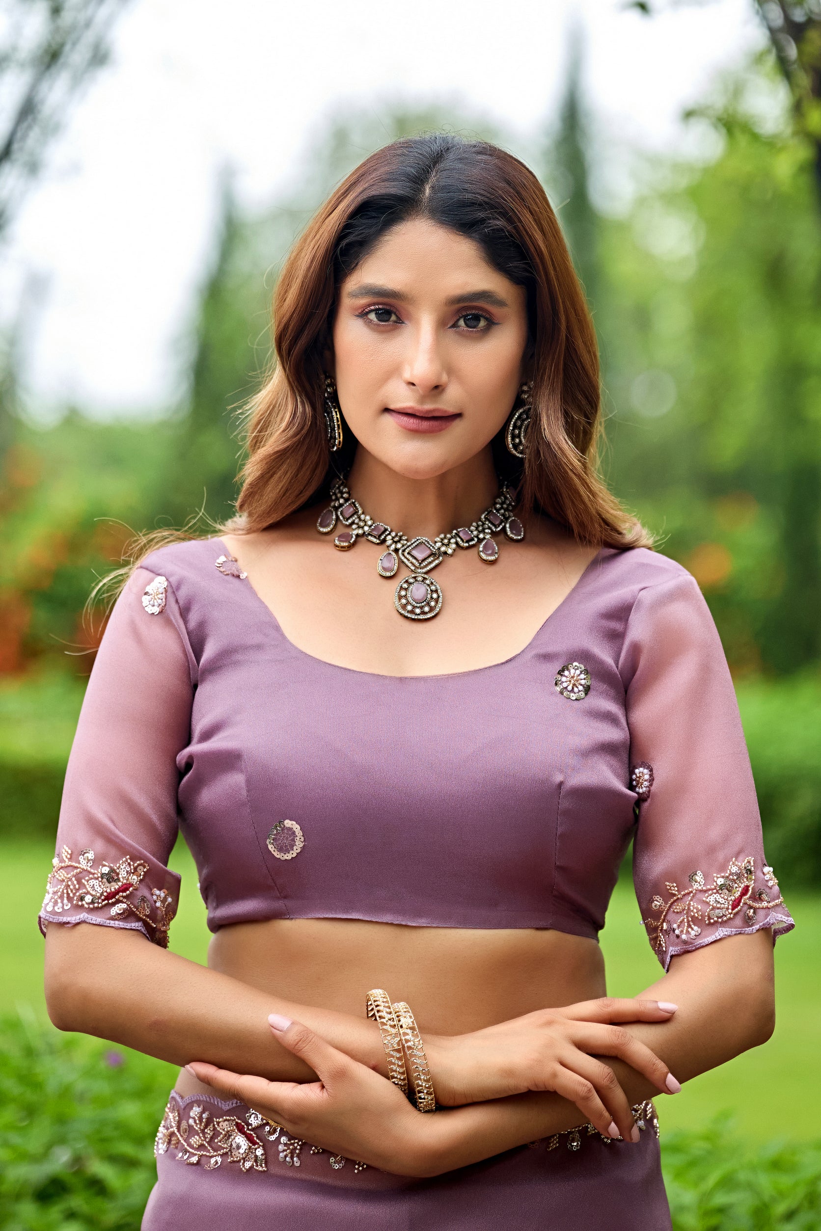 ALKA Tissue Embroidered Sequin Embellished Saree - Dusty Lavendar